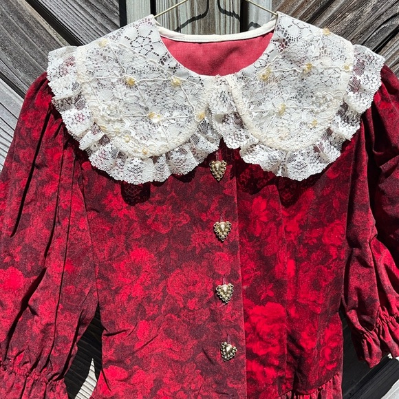 Vintage 90s 80s child cottagecore rose velvet dress vintage Victorian - Picture 3 of 10